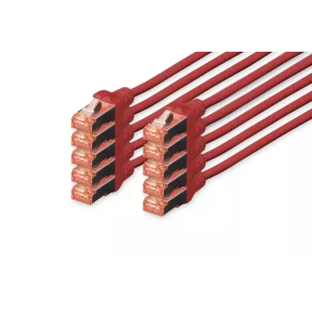 DIGITUS Latiguillo - CAT6 - S/FTP - Snagless - Cu - 3m - rojo - pack de 10