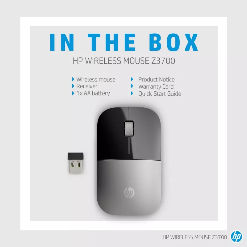HP Z3700 Blue Ratón inalámbrico, ambidiestro, óptico, RF Wireless, 1200 DPI, Azul