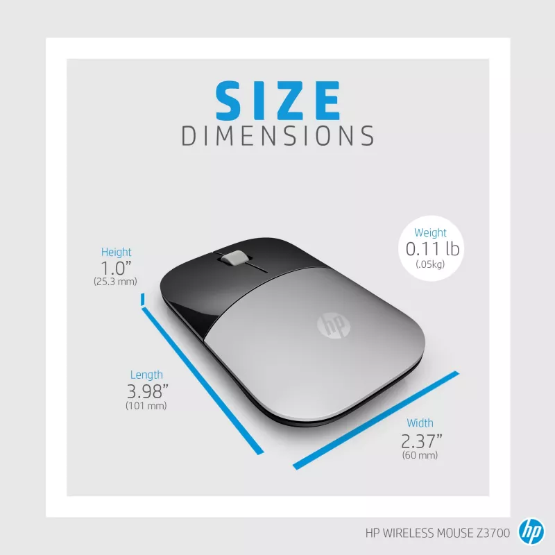HP Z3700 Blue Ratón inalámbrico, ambidiestro, óptico, RF Wireless, 1200 DPI, Azul