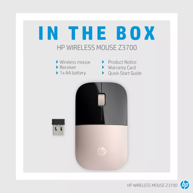 HP Z3700 Blue Ratón inalámbrico, ambidiestro, óptico, RF Wireless, 1200 DPI, Azul