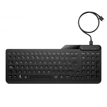 HP 405 Teclado cableado retroiluminado multidispositivo, Tamaño completo (100%), Cableado, USB, Membrana, Negro