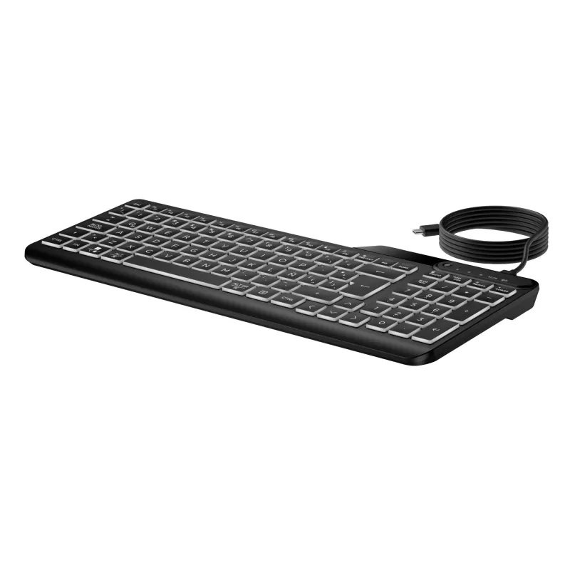 HP 405 Teclado cableado retroiluminado multidispositivo, Tamaño completo (100%), Cableado, USB, Membrana, Negro