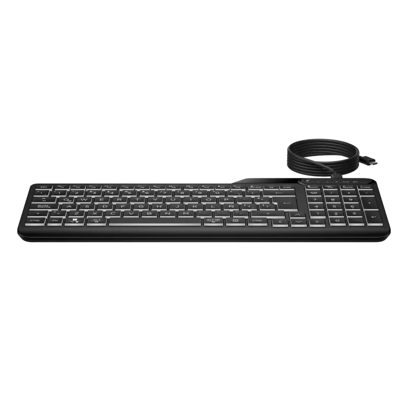 HP 405 Teclado cableado retroiluminado multidispositivo, Tamaño completo (100%), Cableado, USB, Membrana, Negro