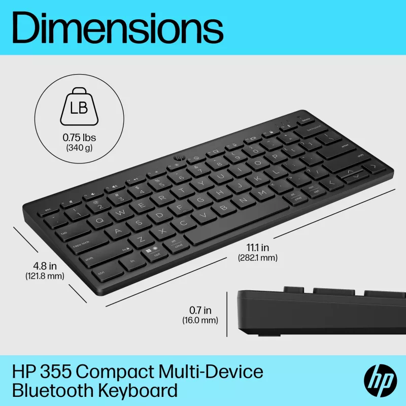 Teclado Bluetooth compacto HP 355 – teclas mecánicas inalámbricas, negro, 0,34 kg