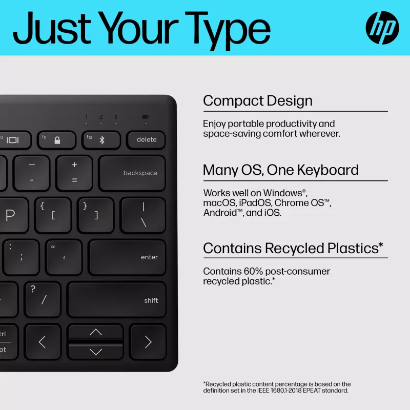 Teclado Bluetooth compacto HP 355 – teclas mecánicas inalámbricas, negro, 0,34 kg