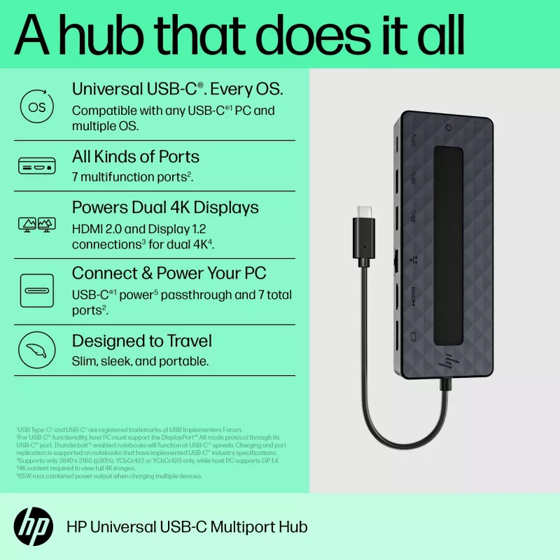 HP Universal USB-C Multiport Hub USB 3.2 Gen 1 Type-C Negro