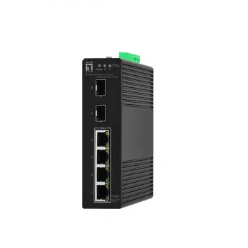 LevelOne Hilbert switch industrial Gigabit PoE Smart Lite de 6 puertos, 2 x SFP, 4 salidas PoE, 802.3at/af PoE