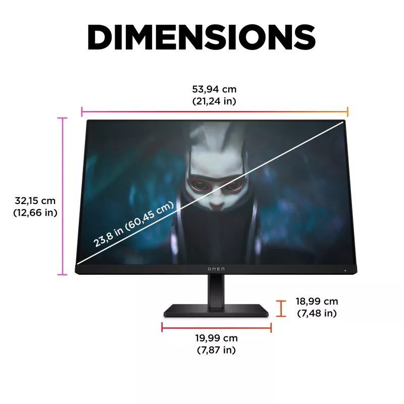 OMEN by HP monitor gaming 23,8 pulgadas FHD 165Hz – OMEN 24, 60,5 cm (23,8 pulgadas), 1920 x 1080 píxeles, Full HD, LCD, 1 ms, negro