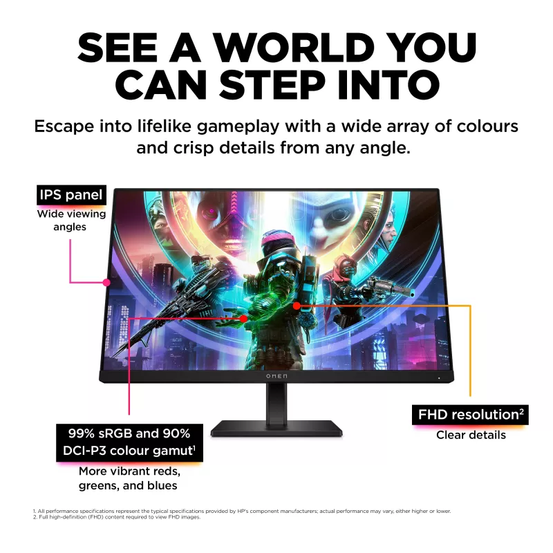 OMEN by HP monitor gaming 23,8 pulgadas FHD 165Hz – OMEN 24, 60,5 cm (23,8 pulgadas), 1920 x 1080 píxeles, Full HD, LCD, 1 ms, negro