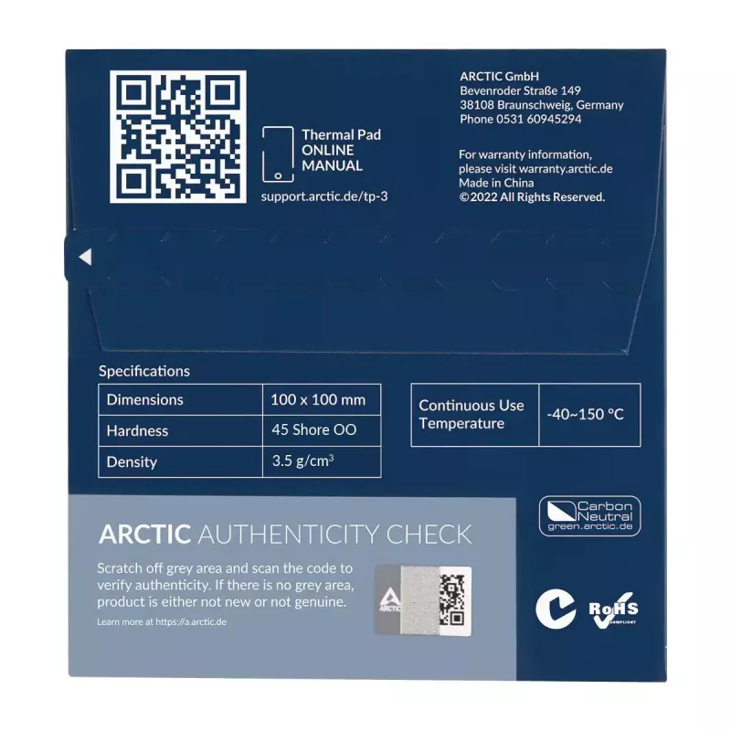 ARCTIC TP-3 Premium Performance almohadilla térmica 100 x 100 mm, 1,5 mm