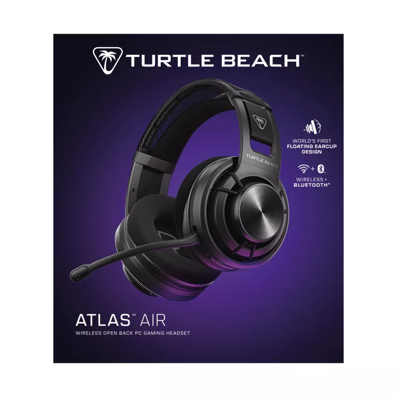 Turtle Beach Atlas Air auriculares gaming inalámbricos open-back para PC con audio de alta fidelidad de 24 bits, micrófono broadcast, auricular flotante, almohadillas de espuma viscoelástica y Bluetooth para PC