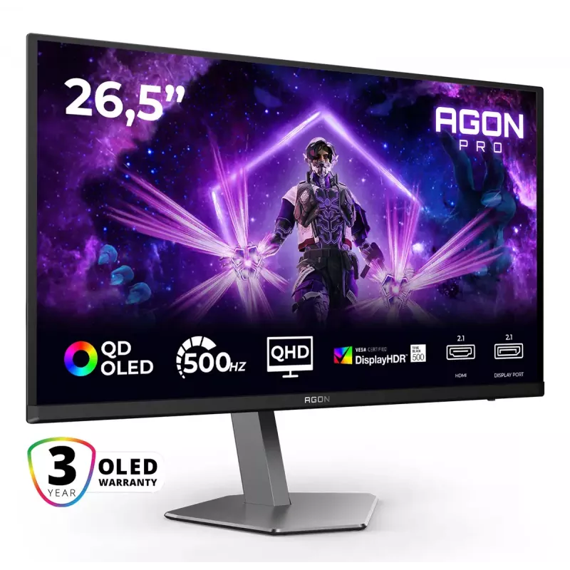 AOC AGON PRO AG276QKD2 Monitor de ordenador 67,3 cm (26,5 inch) 2560 x 1440 píxeles Quad HD QD-OLED Negro, Gris