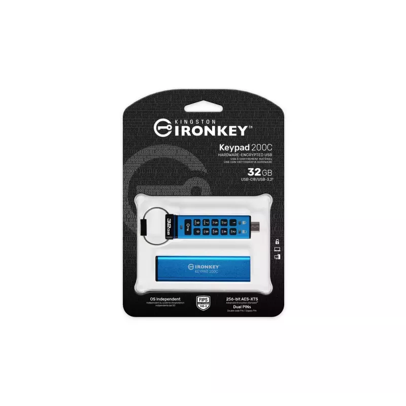 Kingston Technology IronKey 32GB USB-C Keypad 200C, FIPS 140-3 Nvl 3 AES-256