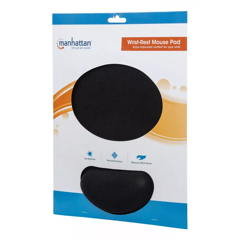 Manhattan Reposamuñecas con gel y alfombrilla de ratón, negro, 241 × 203 × 40 mm, base antideslizante, garantía de por vida, envase de venta al público
