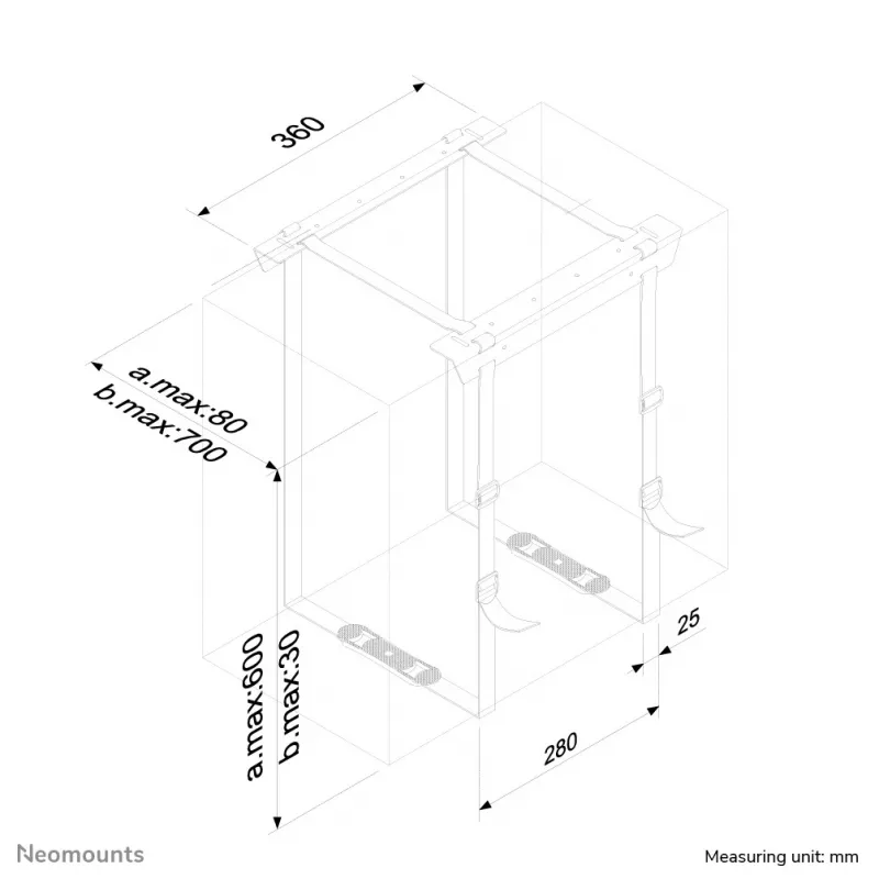 Neomounts CPU-D025BLACK Soporte para CPU - máx. 20 kg - universal, soporte para CPU montado en escritorio, 20 kg, negro, acero, Taiwán, 700 mm