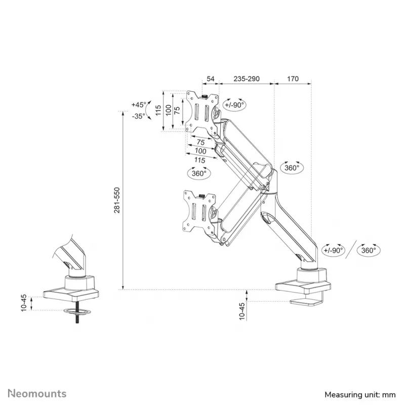 Neomounts DS70-450BL1 Brazo para monitor 17-42