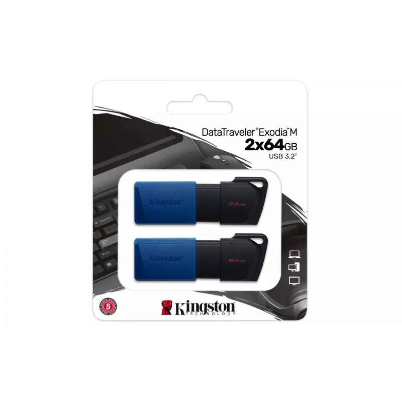 Kingston Technology DataTraveler 64GB USB3.2 Gen 1 Exodia M (Negro + Azul) – 2 unidades