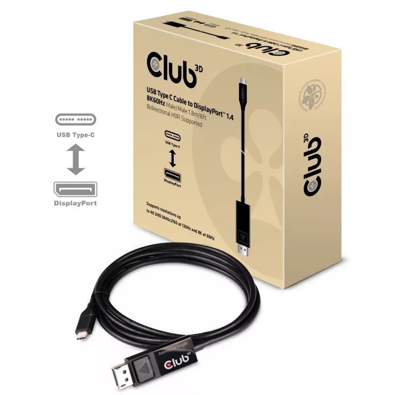 CLUB3D Cable USB Type-C a DP 1.4 8K60Hz M/M 1,8m/5,9ft