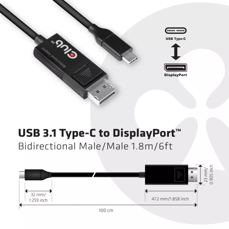 CLUB3D Cable USB Type-C a DP 1.4 8K60Hz M/M 1,8m/5,9ft