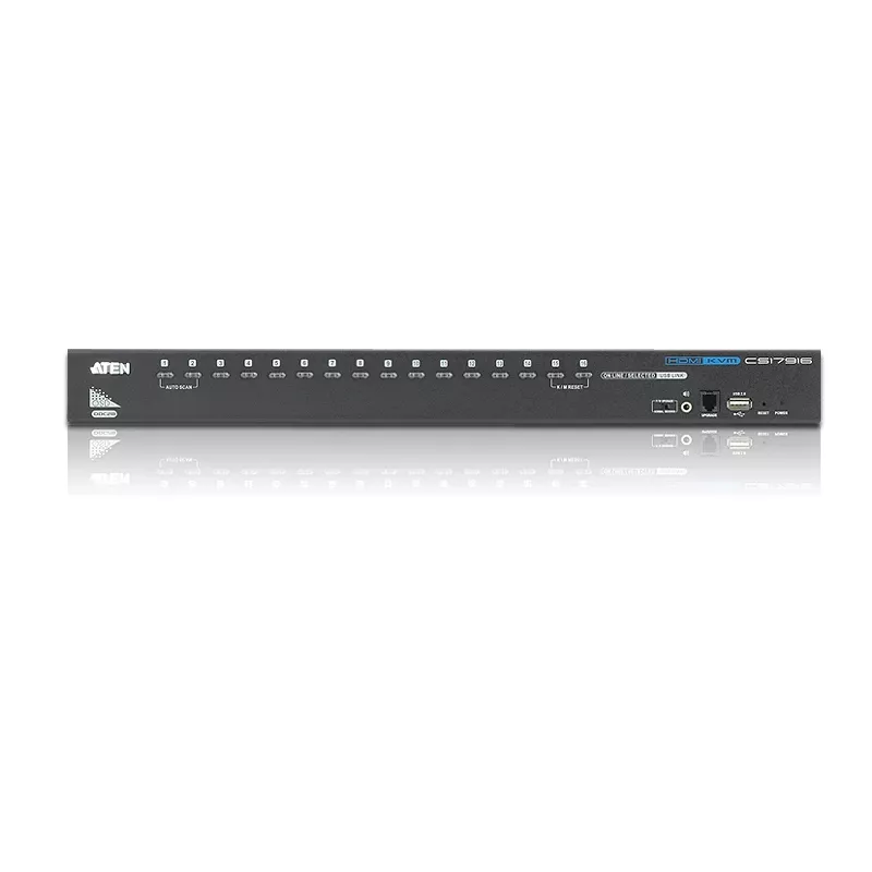 ATEN CS17916-AT-G conmutador KVM USB HDMI de 16 puertos con audio, hub USB 2.0 de 2 puertos, 1920x1200@60Hz, en cascada hasta 256 ordenadores, negro