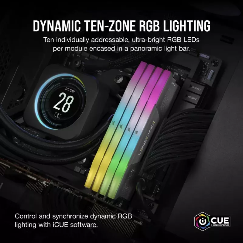 Corsair Vengeance RGB, DDR5-5200, CL40, AMD EXPO - 32 GB Dual-Kit, Gris