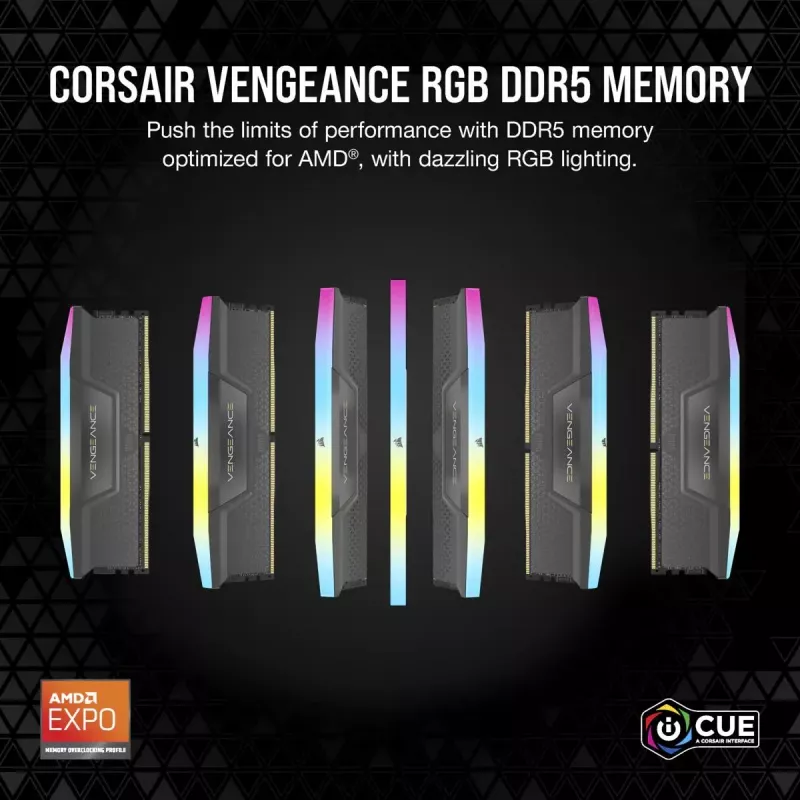 Corsair Vengeance RGB, DDR5-5200, CL40, AMD EXPO - 32 GB Dual-Kit, Gris
