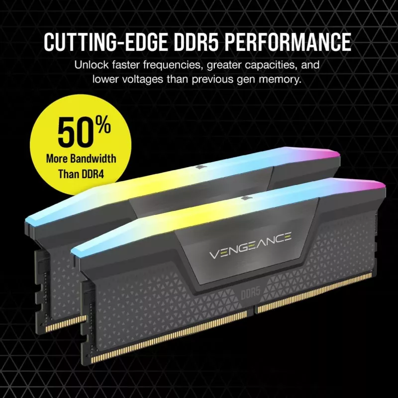 Memoria CORSAIR 64GB (2x32GB) DDR5 DRAM 5200MT/s CL40 AMD EXPO & Intel XMP Kit de memoria Vengeance RGB