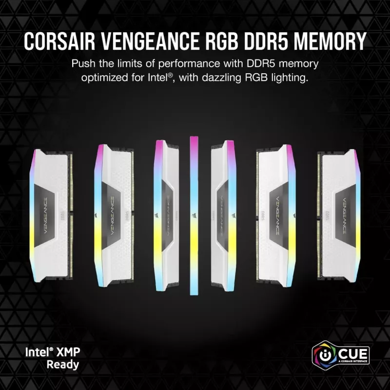 Memoria CORSAIR 64 GB DDR5 (2x32 GB) DRAM 5200 MT/s CL40 Kit de memoria Vengeance RGB Blanco