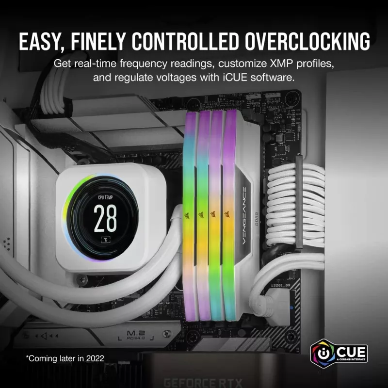 Memoria CORSAIR 64 GB DDR5 (2x32 GB) DRAM 5200 MT/s CL40 Kit de memoria Vengeance RGB Blanco