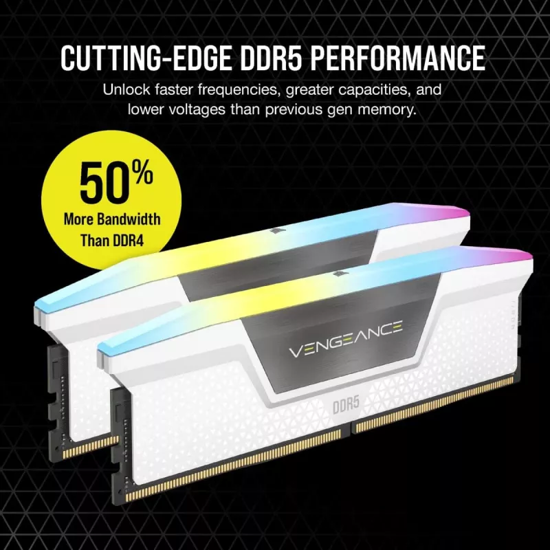 Memoria CORSAIR 64 GB DDR5 (2x32 GB) DRAM 5200 MT/s CL40 Kit de memoria Vengeance RGB Blanco