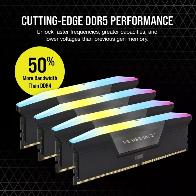DIMM 128 GB DDR5-5600 (4x 32 GB) Quad-Kit, memoria RAM negra, CMH128GX5M4B5600C40, Vengeance RGB, INTEL XMP