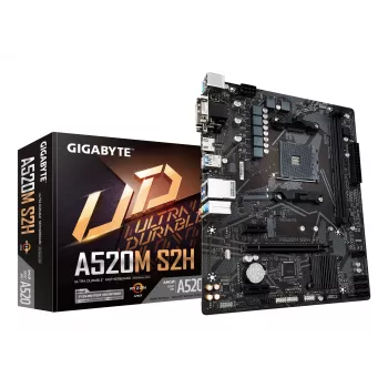Placa base GIGABYTE A520M S2H - Compatible con CPUs AMD Ryzen 5000 Serie AM4, VRM Pure Digital 4+3 fases, hasta 5100MHz DDR4 (OC), PCIe 3.0 x4 M.2, GbE LAN, USB 3.2 Gen 1