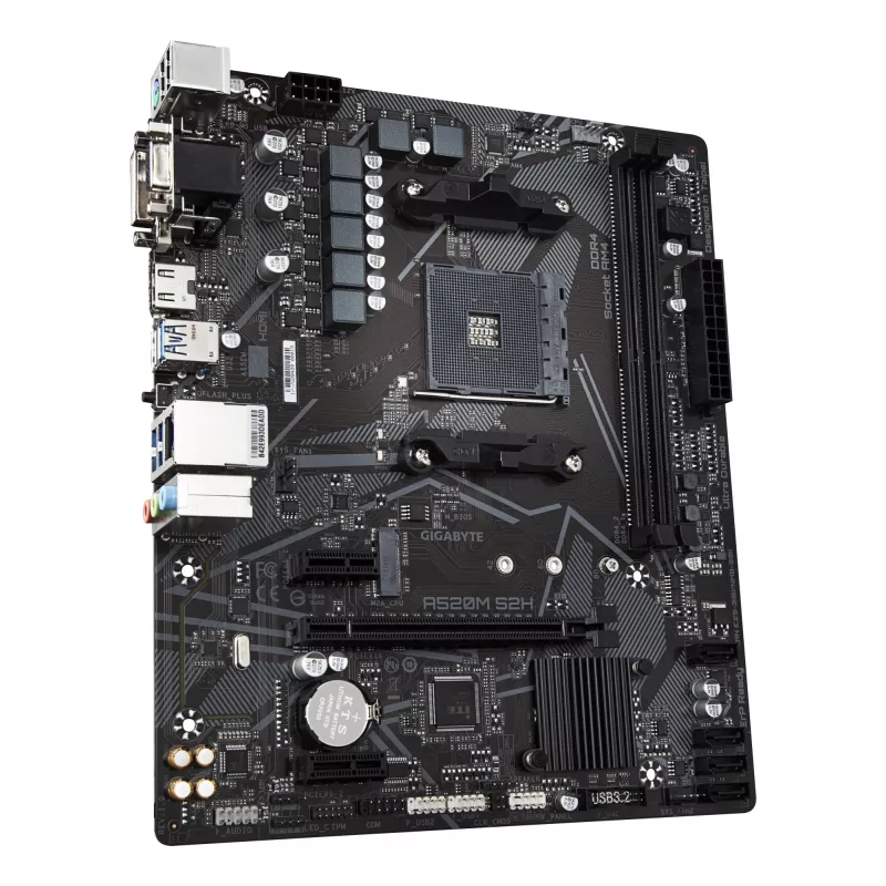 Placa base GIGABYTE A520M S2H - Compatible con CPUs AMD Ryzen 5000 Serie AM4, VRM Pure Digital 4+3 fases, hasta 5100MHz DDR4 (OC), PCIe 3.0 x4 M.2, GbE LAN, USB 3.2 Gen 1
