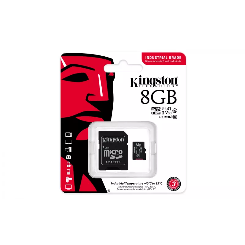 Tarjeta Kingston Technology 8GB microSDHC Industrial C10 A1 pSLC + adaptador SD