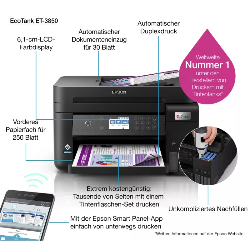 Epson EcoTank ET-3850 Inyección de tinta A4 4800 x 1200 DPI 33 ppm Wi-Fi