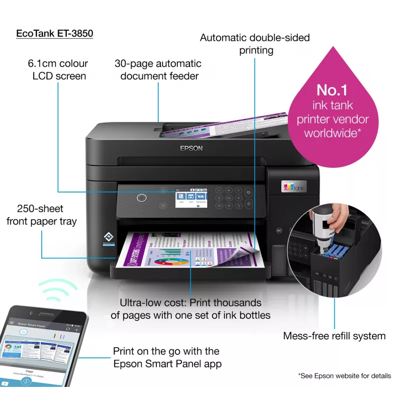 Epson EcoTank ET-3850 Inyección de tinta A4 4800 x 1200 DPI 33 ppm Wi-Fi