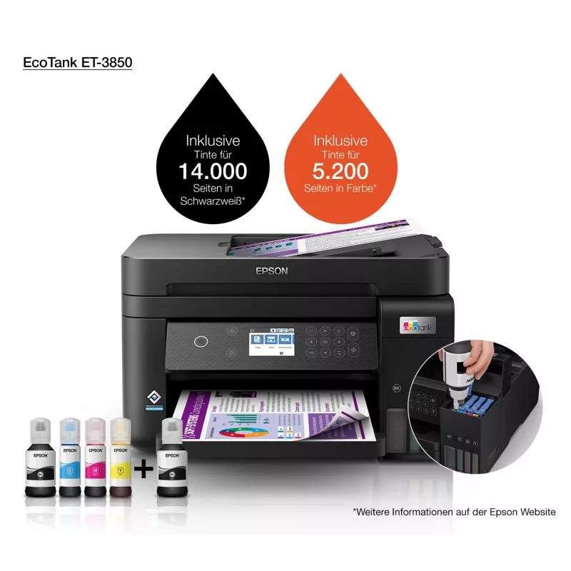 Epson EcoTank ET-3850 Inyección de tinta A4 4800 x 1200 DPI 33 ppm Wi-Fi