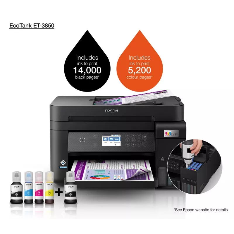 Epson EcoTank ET-3850 Inyección de tinta A4 4800 x 1200 DPI 33 ppm Wi-Fi
