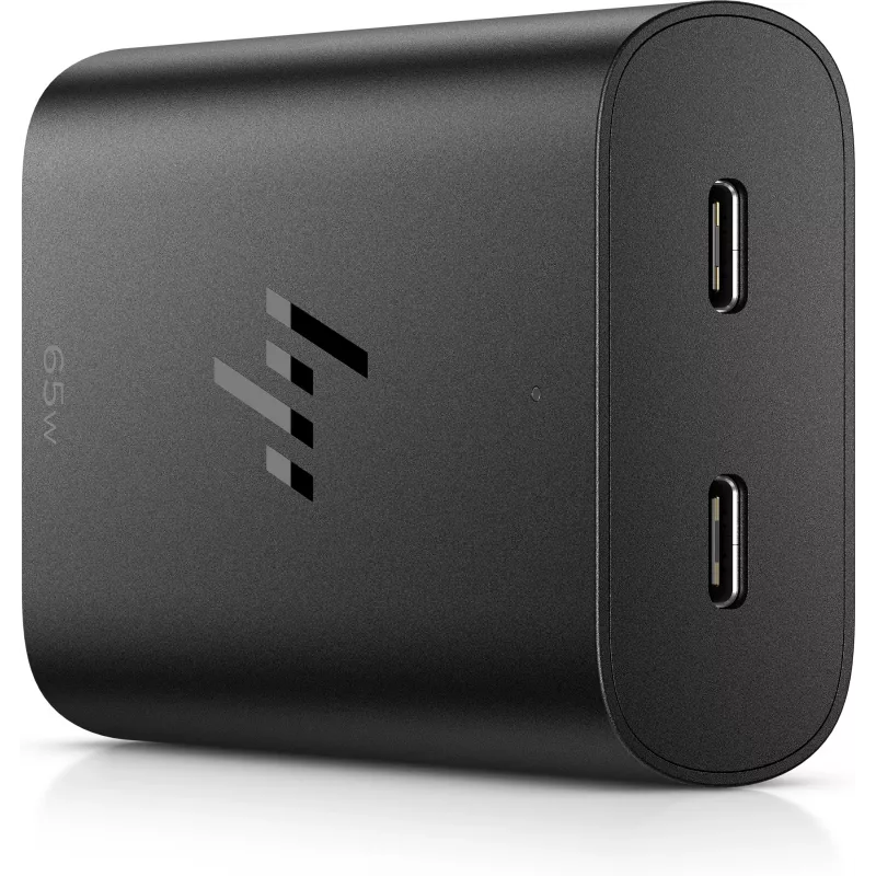 HP 600Q7AA cargador GaN USB-C de 65 W para portátil, 2 × USB-C, 20 V, negro