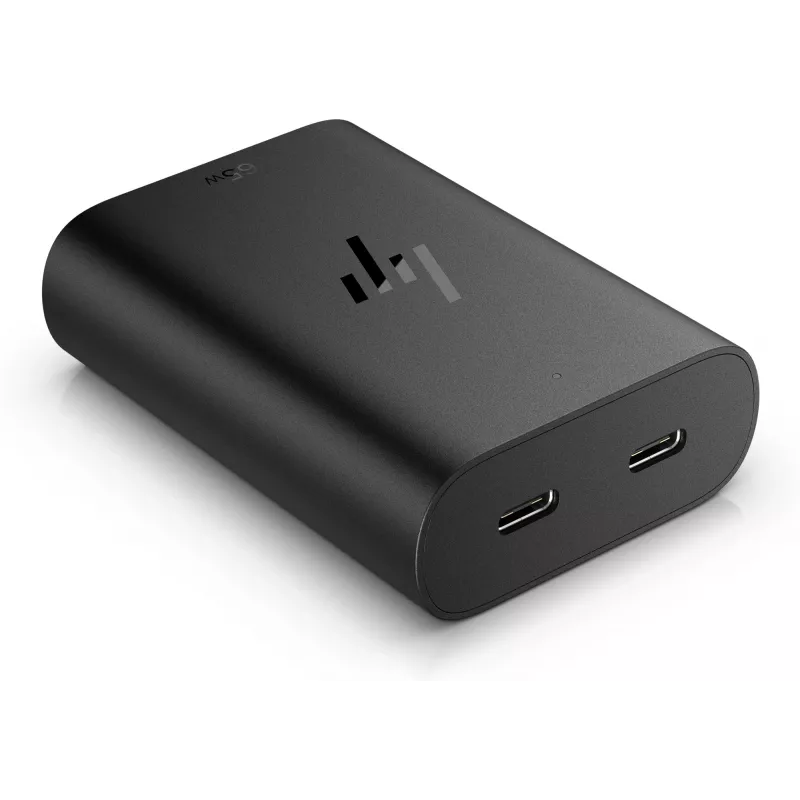 HP 600Q7AA cargador GaN USB-C de 65 W para portátil, 2 × USB-C, 20 V, negro