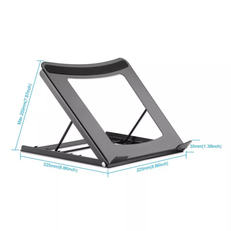 Soporte para portátil y tablet Manhattan, ajustable (5 posiciones), apto para todas las tablets y portátiles hasta 15,6 pulgadas, portátil y ligero, acero, negro, garantía de por vida