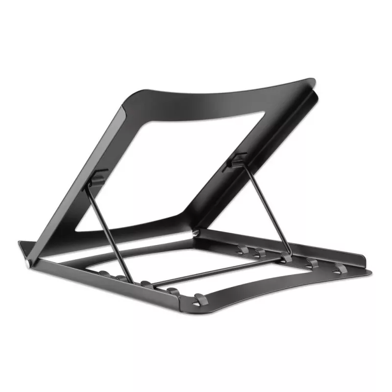 Soporte para portátil y tablet Manhattan, ajustable (5 posiciones), apto para todas las tablets y portátiles hasta 15,6 pulgadas, portátil y ligero, acero, negro, garantía de por vida