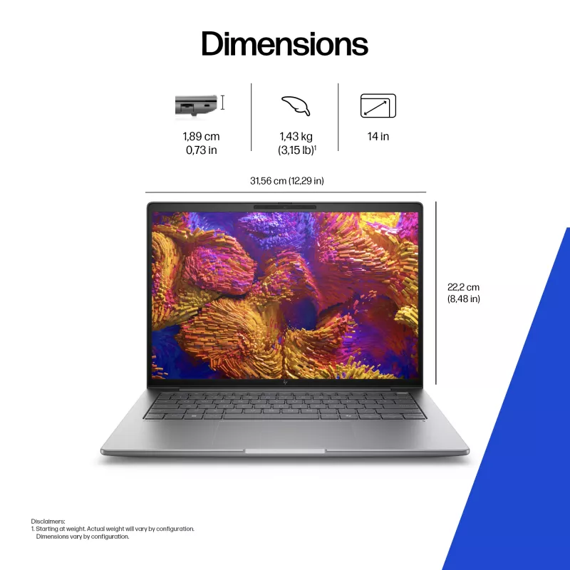 HP ZBook 8 G1ak A3ZT3ET estación de trabajo móvil AI PC, AMD Ryzen AI 7 PRO 350, 35,6 cm (14 pulgadas) WUXGA IPS 1920 x 1200, 32 GB de RAM, SSD NVMe de 1 TB, AMD Radeon 860M, Wi-Fi 7, Bluetooth, Windows 11 Pro, teclado alemán, Meteor Silver