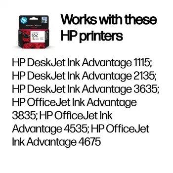 Cartucho de tinta HP 652 Tri-color Original Ink Advantage, Cian, Magenta, Amarillo, 1 ud., 200 páginas