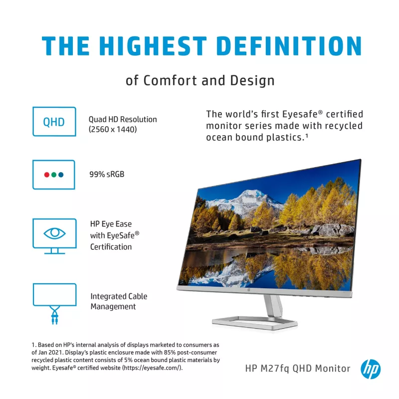 Monitor HP M27fq 27 pulgadas Quad HD 2560x1440 IPS LCD, 300 cd/m², 75 Hz, 5 ms, Plata