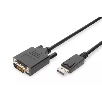 Cable adaptador DisplayPort DIGITUS, DP - DVI (24+1) M/M, 2 m con bloqueo, compatible con DP 1.2, CE Negro