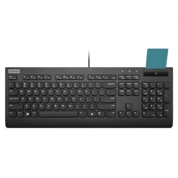 Teclado con cable de tamaño completo con lector de tarjetas Lenovo Smartcard Wired II — distribución alemana, USB, 106 teclas, negro