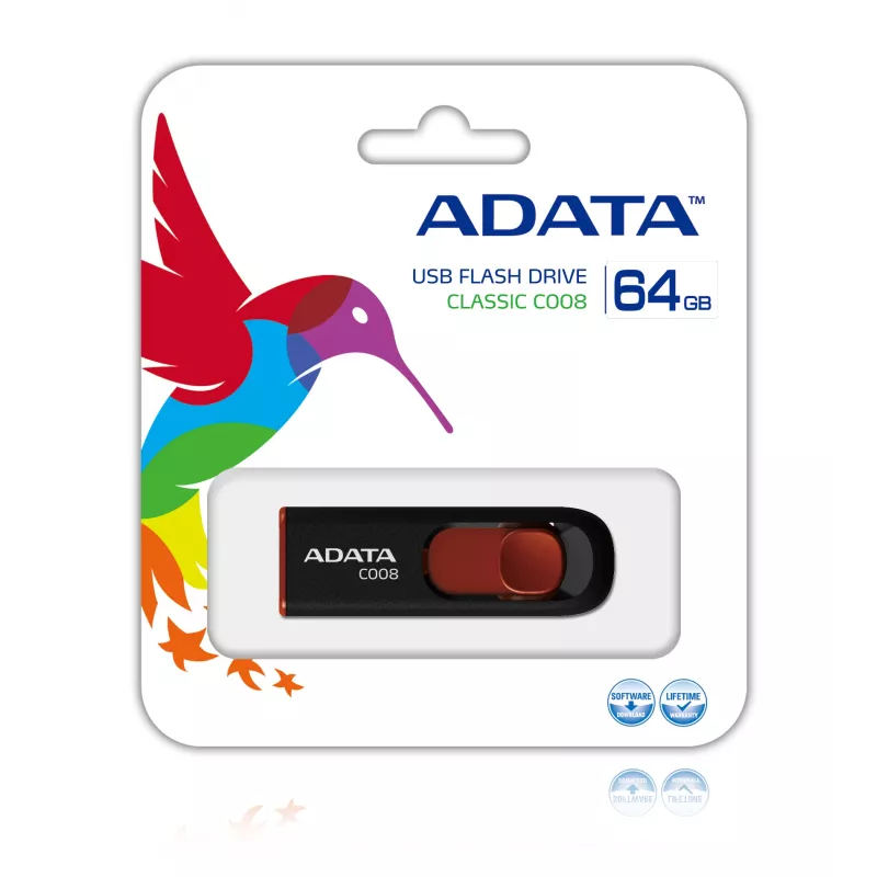 ADATA C008 64 GB Memoria USB USB Type-A 2.0 Negro, Rojo