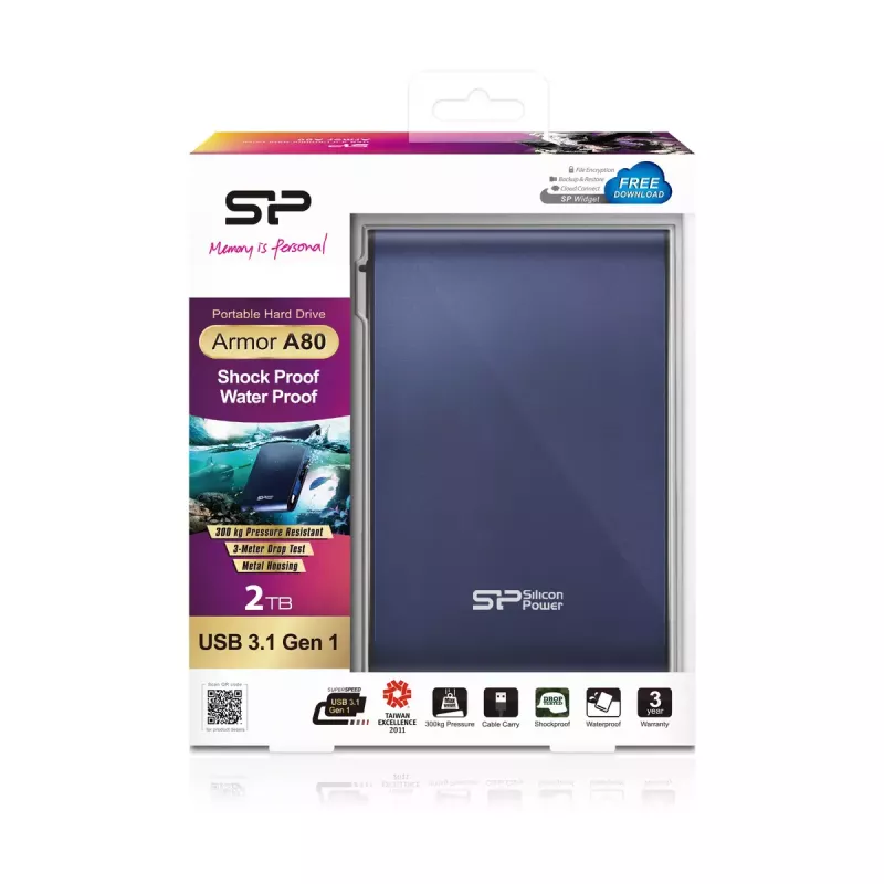 Silicon Power Armor A80 disco duro externo, 2 TB, 2,5 pulgadas, USB 3.1 Gen 1, azul