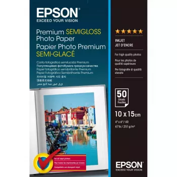Papel fotográfico semibrillante Premium Epson - 10x15 cm - 50 hojas